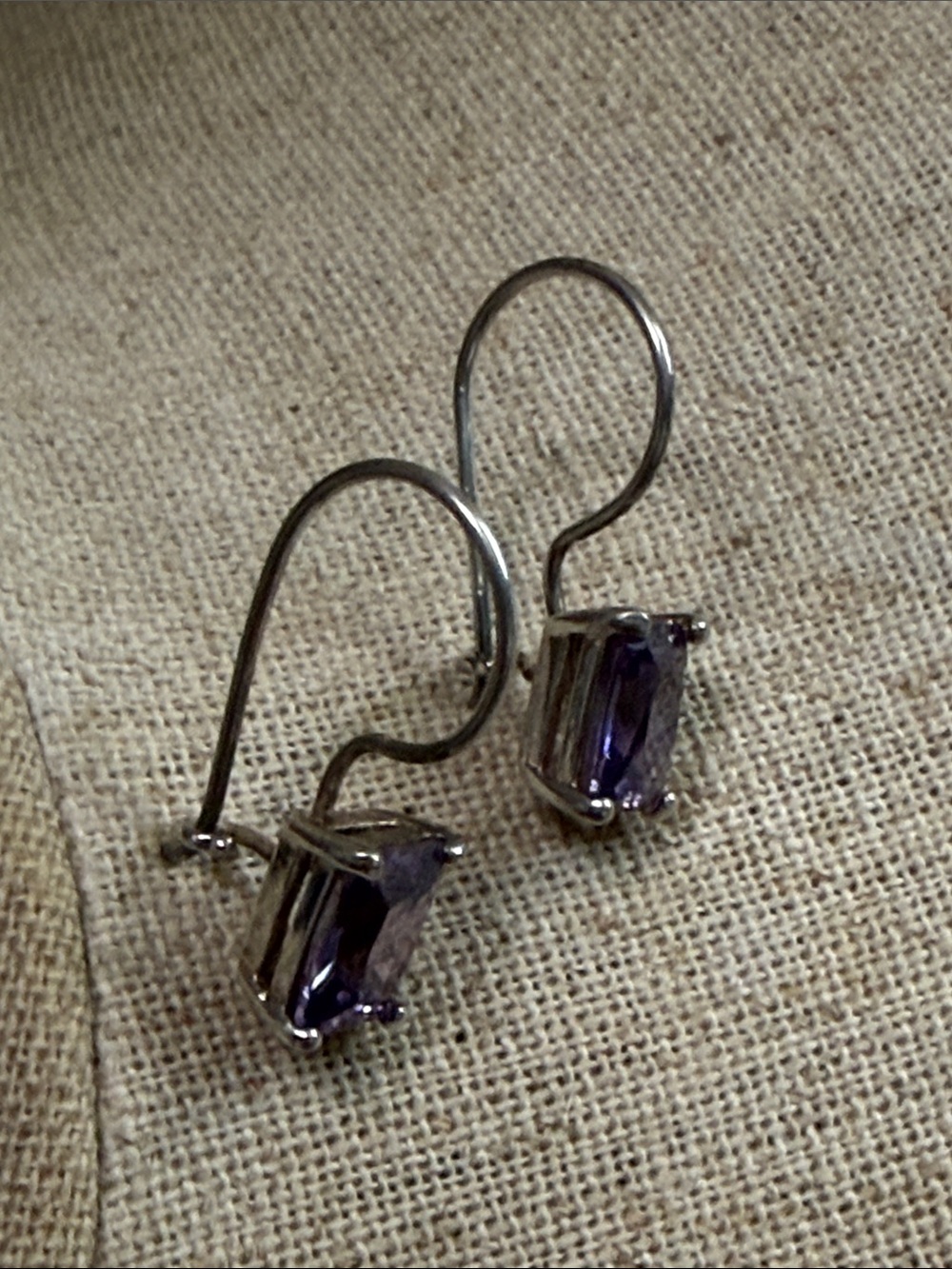 Sterling Silver Purple Stone Drop Earrings 925 - Picture 3 of 5